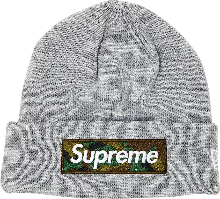 Supreme New Era Box Logo Beanie Heather Grey (FW23)